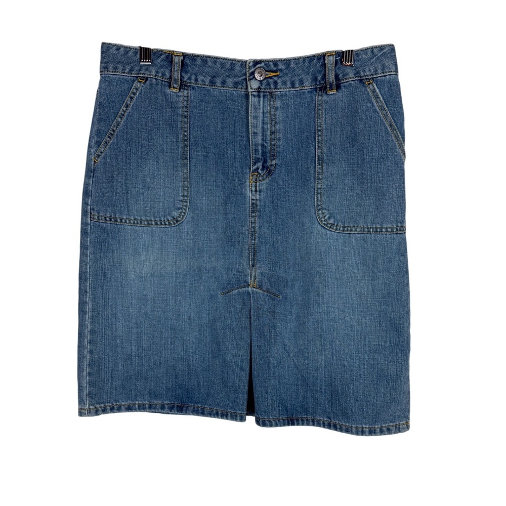 Old Navy Y2K Blue Jeans Denim Skirt Medium Wash Front Kick Pleat Size 10